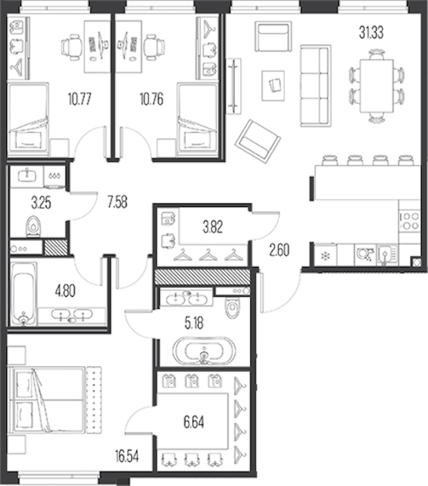 3-комнатная квартира 103.27 м², 3/10 эт., ЖК «LEGENDA Васильевского»